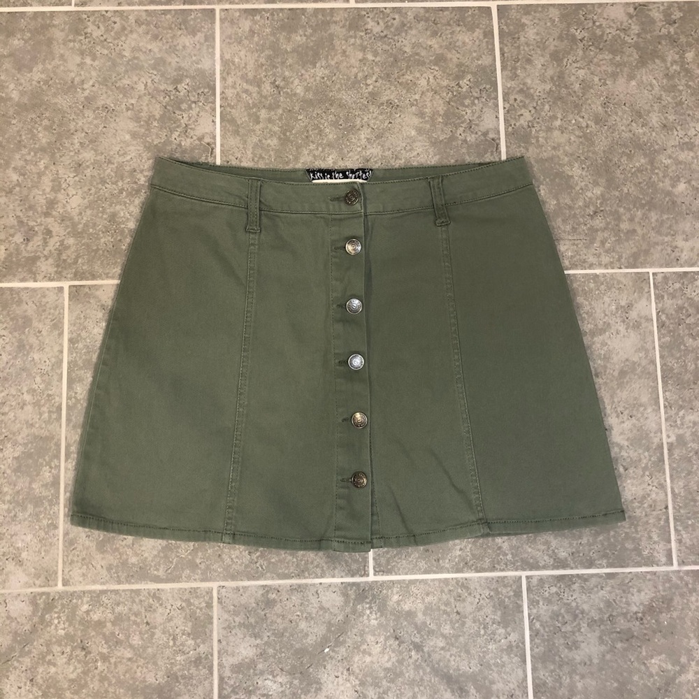 HOT KISS Army Green Skirt with Buttons